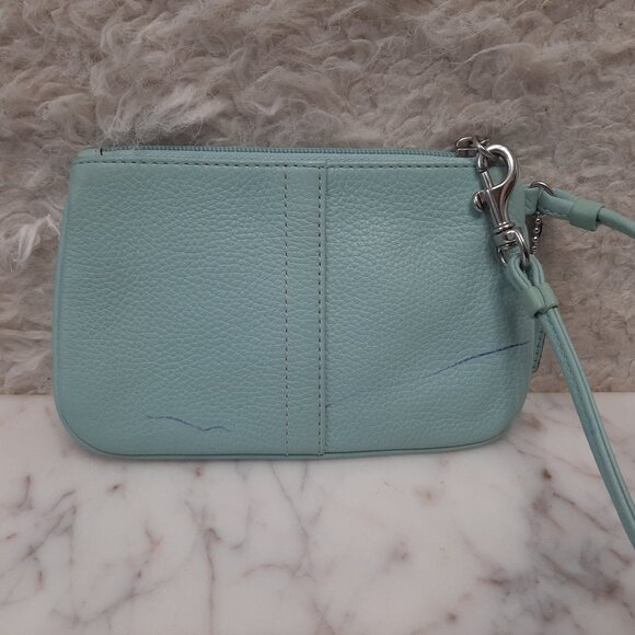 Coach Leather Wristlet Pouch Blue Leather - Picture 4 of 8